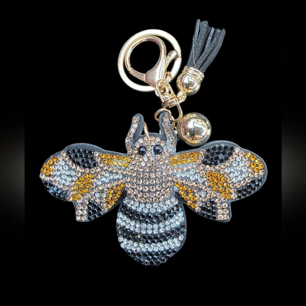 Bee Rhinestone Bag Charm Keychain with Tassel